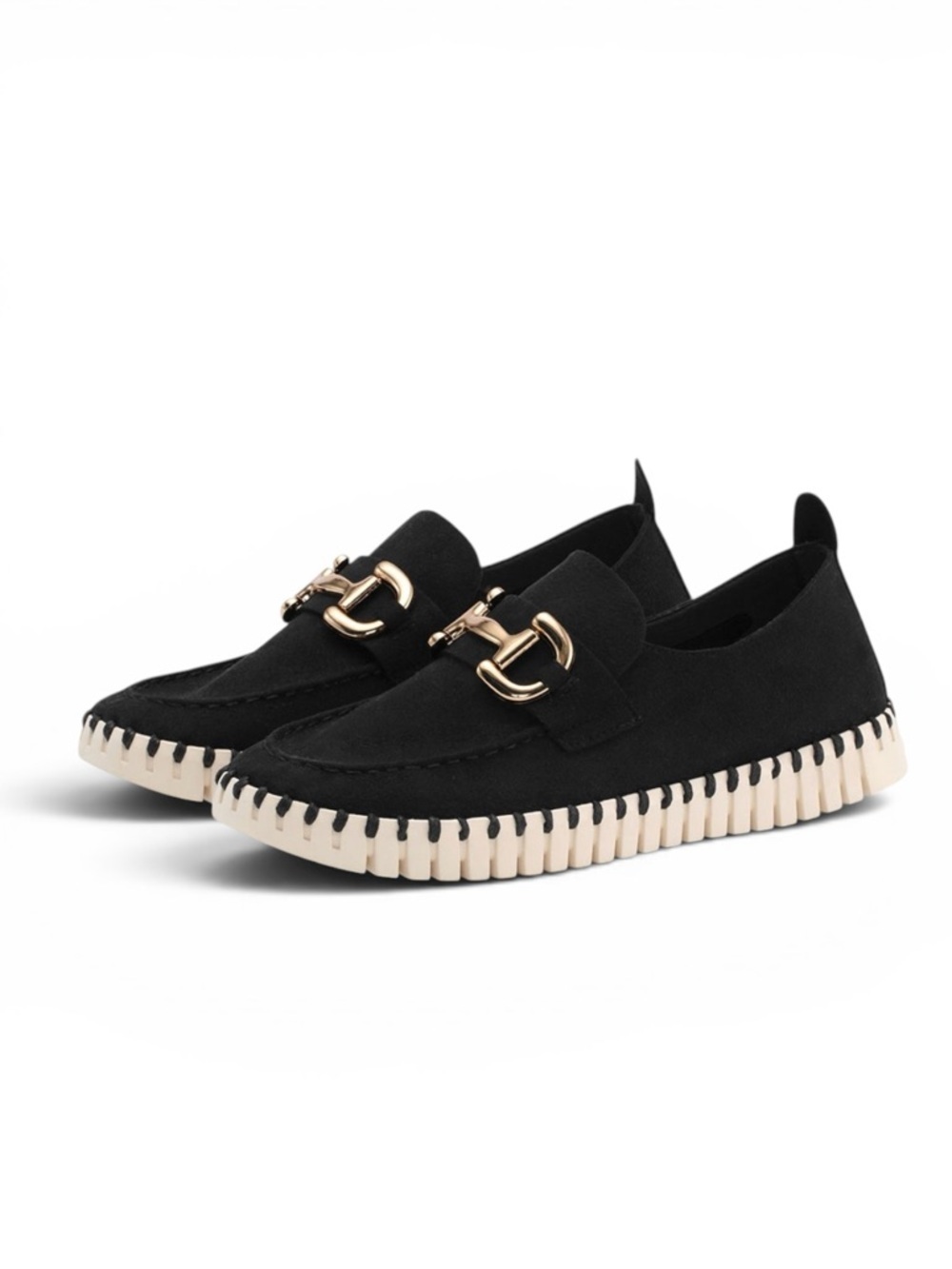 ILSE JACOBSEN BLACK TULIP SLIP ON HORSEBIT BUCKLE LOAFERS
